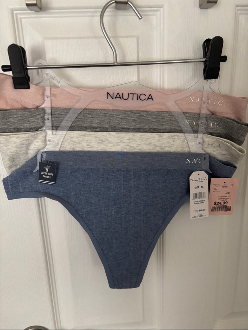 NWT, Nautica Women's 4-Pack Thongs - Dusty Blue, Light Pink, Gray, Cream XL